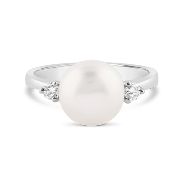 White Gold, South Sea Pearl & Side Diamonds Ring - Ecali