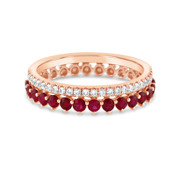 Rose Gold Double Row Ruby & Diamond Ring - Ecali