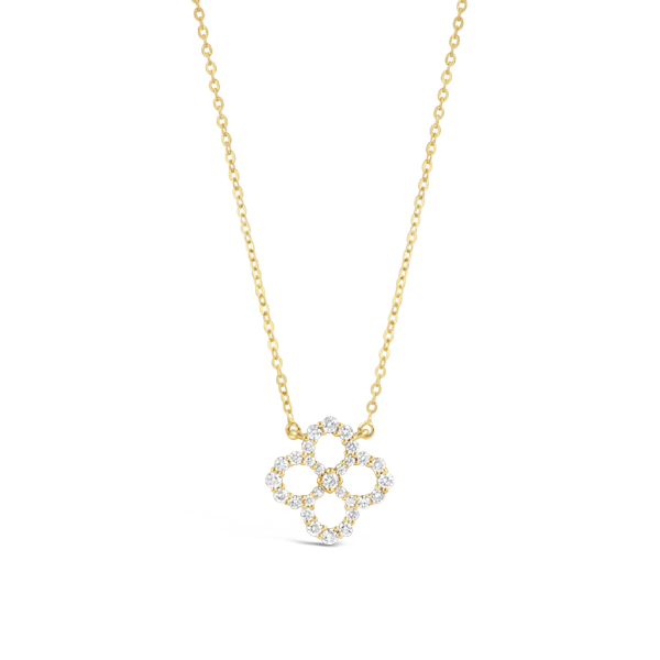 Yellow Gold Diamond Set Open Clover Pendant Necklace - Ecali
