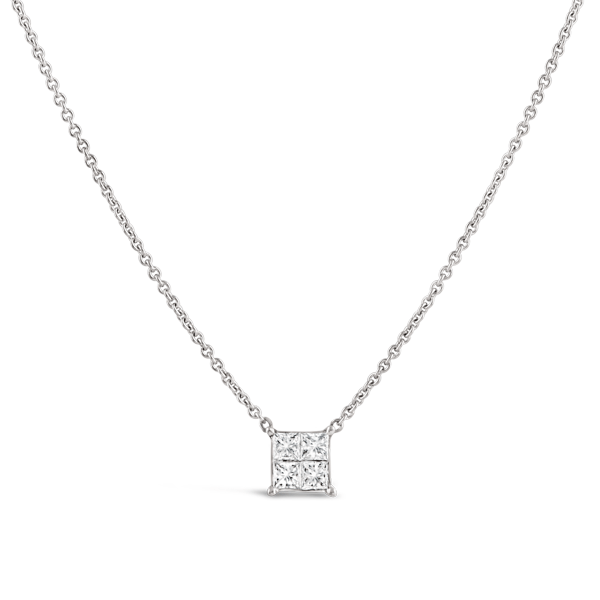 White Gold Illusion Set Princess Cut Diamond Necklace - Ecali