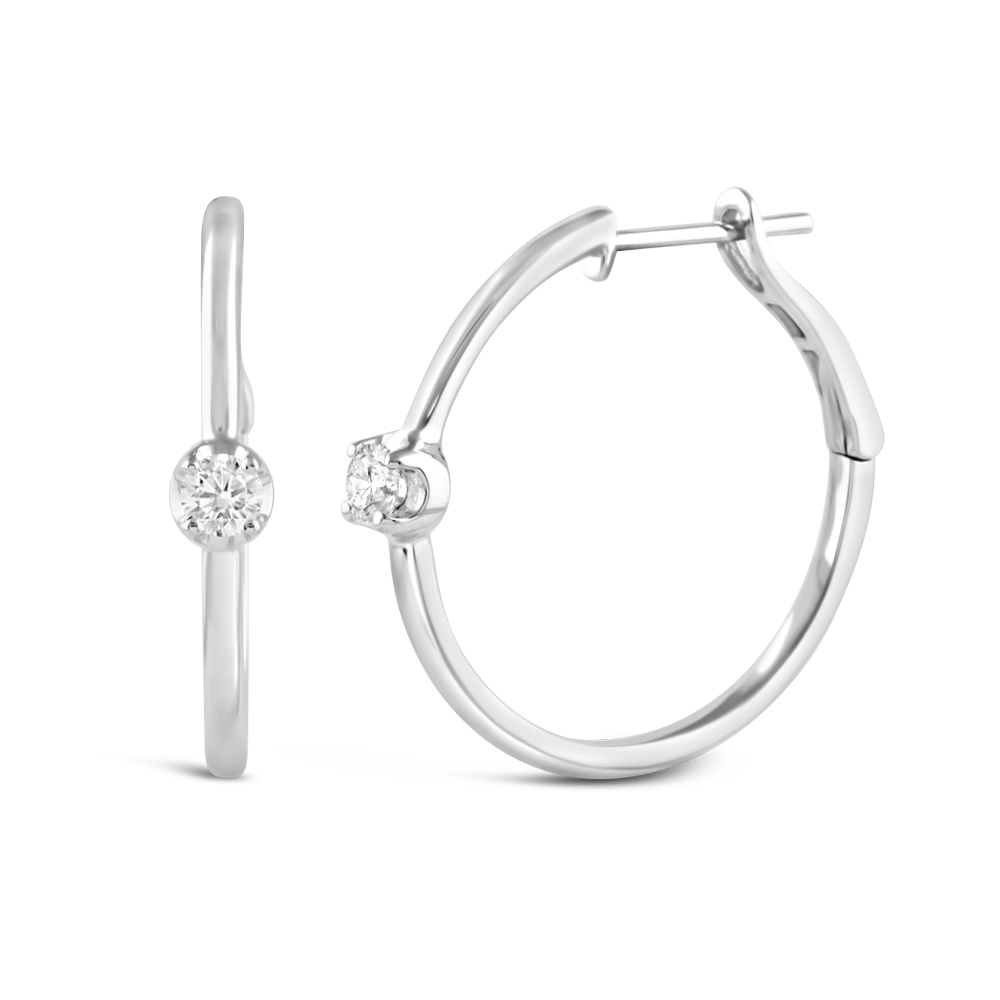White Gold Single Diamond Set Hoop Earrings - Ecali