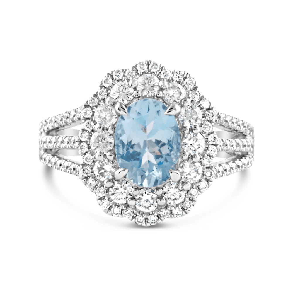 Aquamarine halo sale ring